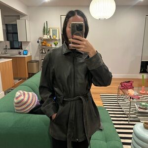 Sonoma Dark Gray Leather Belted Jacket